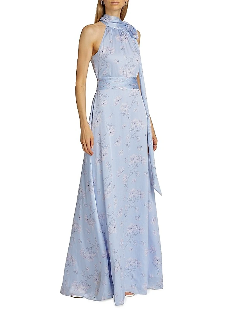 Kayla Floral Tie-Neck Gown