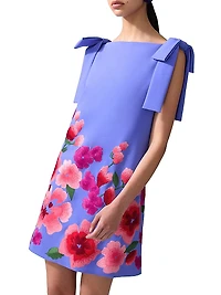 Floral-Embroidered Bow Shift Minidress