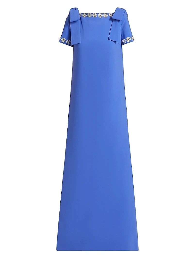 Embellished Bow-Shoulder A-Line Gown