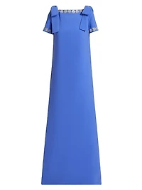 Embellished Bow-Shoulder A-Line Gown