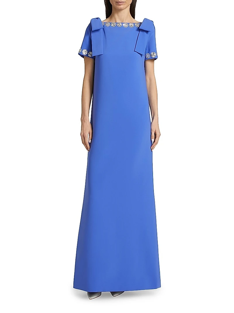 Embellished Bow-Shoulder A-Line Gown