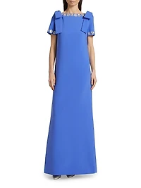 Embellished Bow-Shoulder A-Line Gown