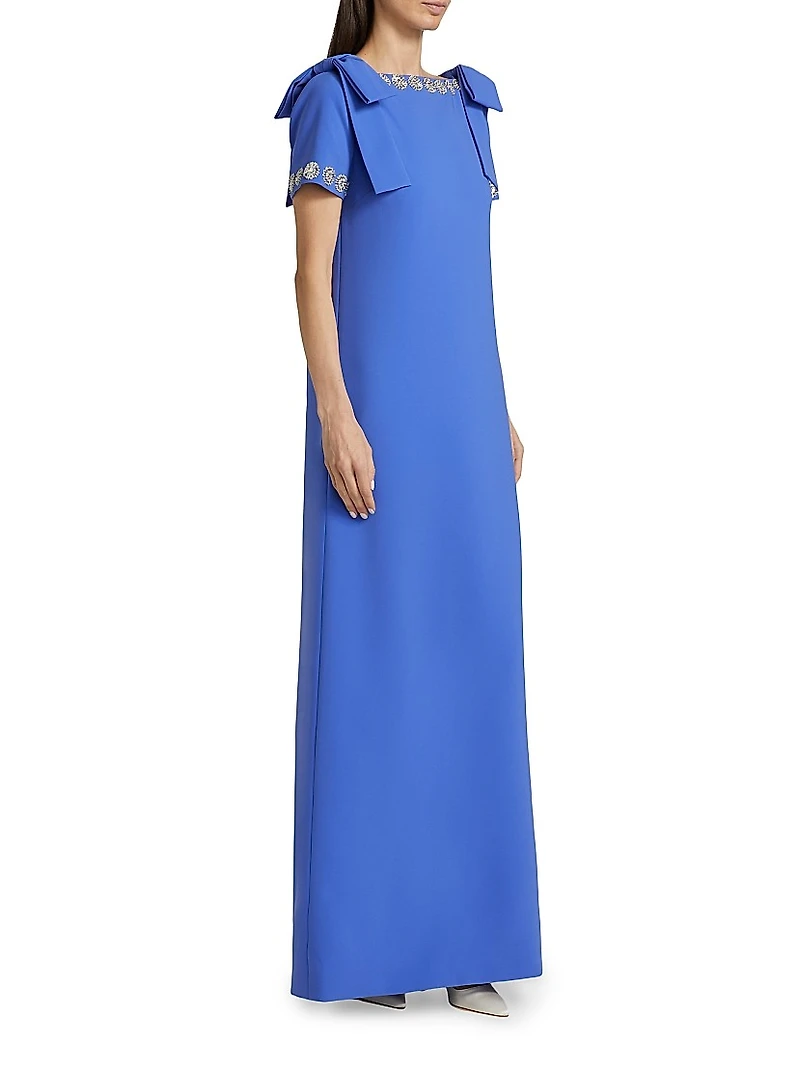 Embellished Bow-Shoulder A-Line Gown