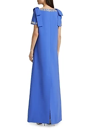 Embellished Bow-Shoulder A-Line Gown