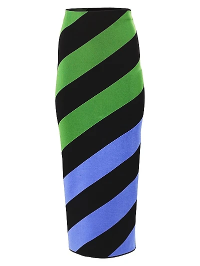 Striped Pencil Midi-Skirt