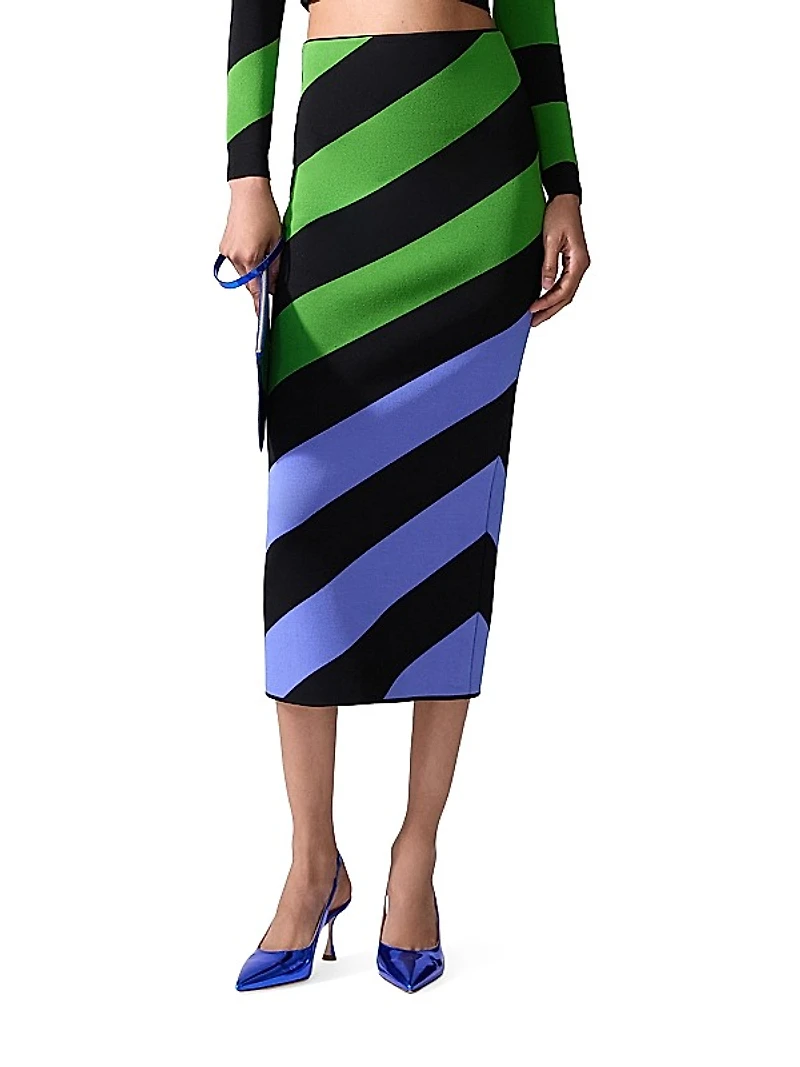 Striped Pencil Midi-Skirt