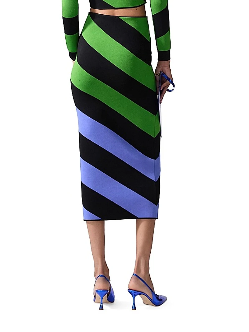 Striped Pencil Midi-Skirt