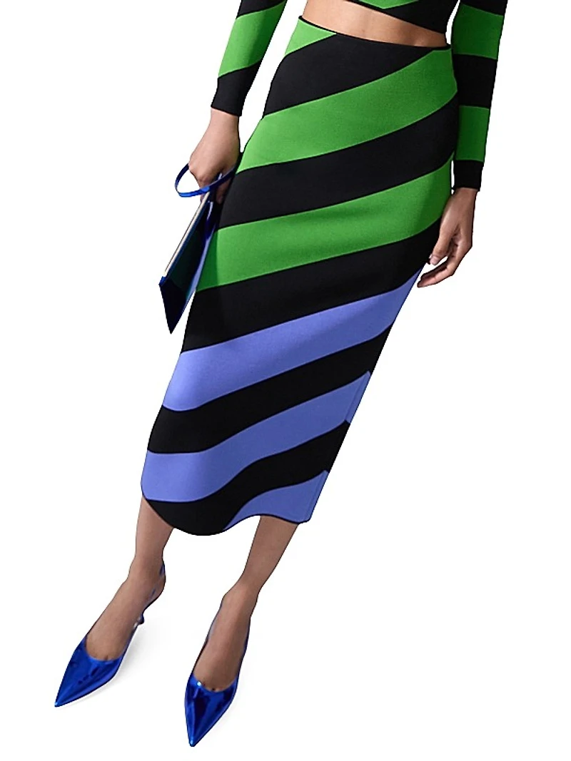 Striped Pencil Midi-Skirt