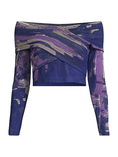 Watercolor Off-The-Shoulder Crop Top