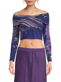 Watercolor Off-The-Shoulder Crop Top