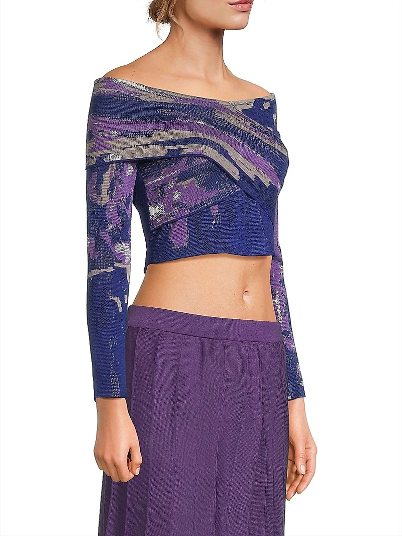 Watercolor Off-The-Shoulder Crop Top