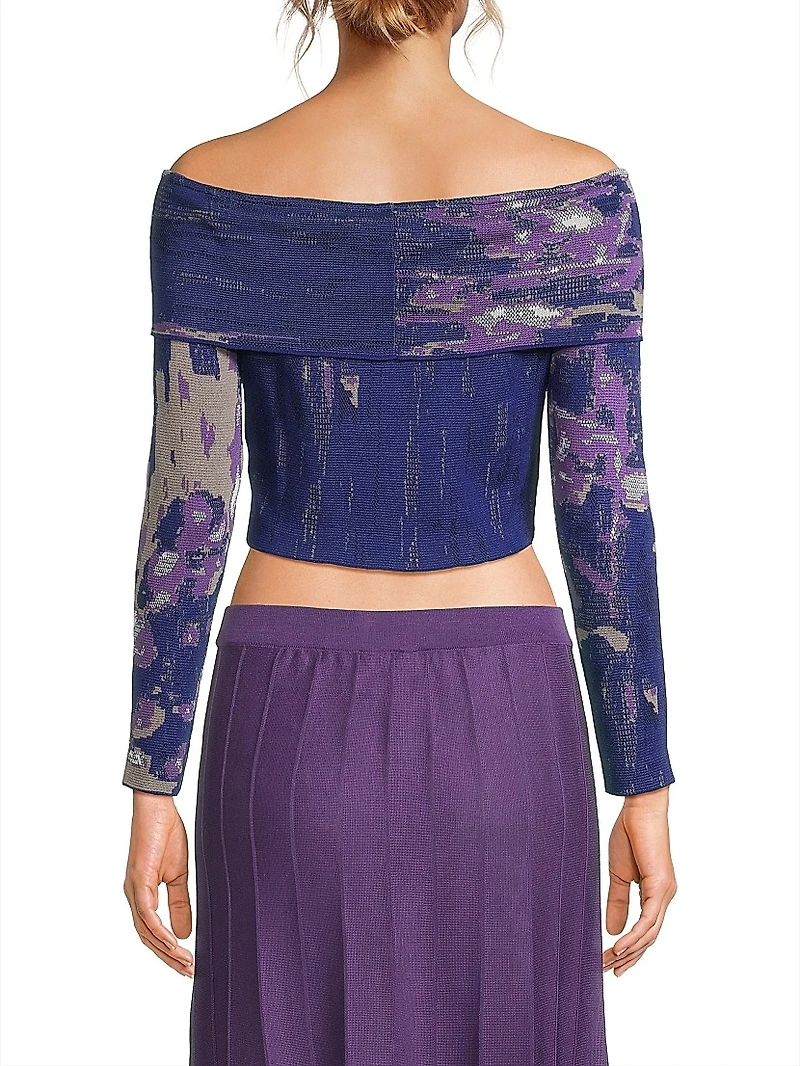 Watercolor Off-The-Shoulder Crop Top
