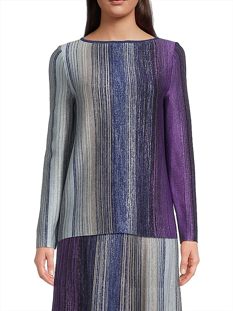 Striped Metallic Knit Tunic Top