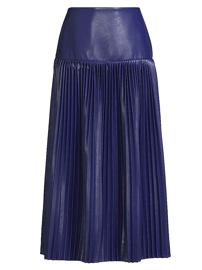 Faux-Leather Pleated Midi-Skirt