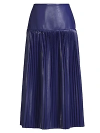 Faux-Leather Pleated Midi-Skirt