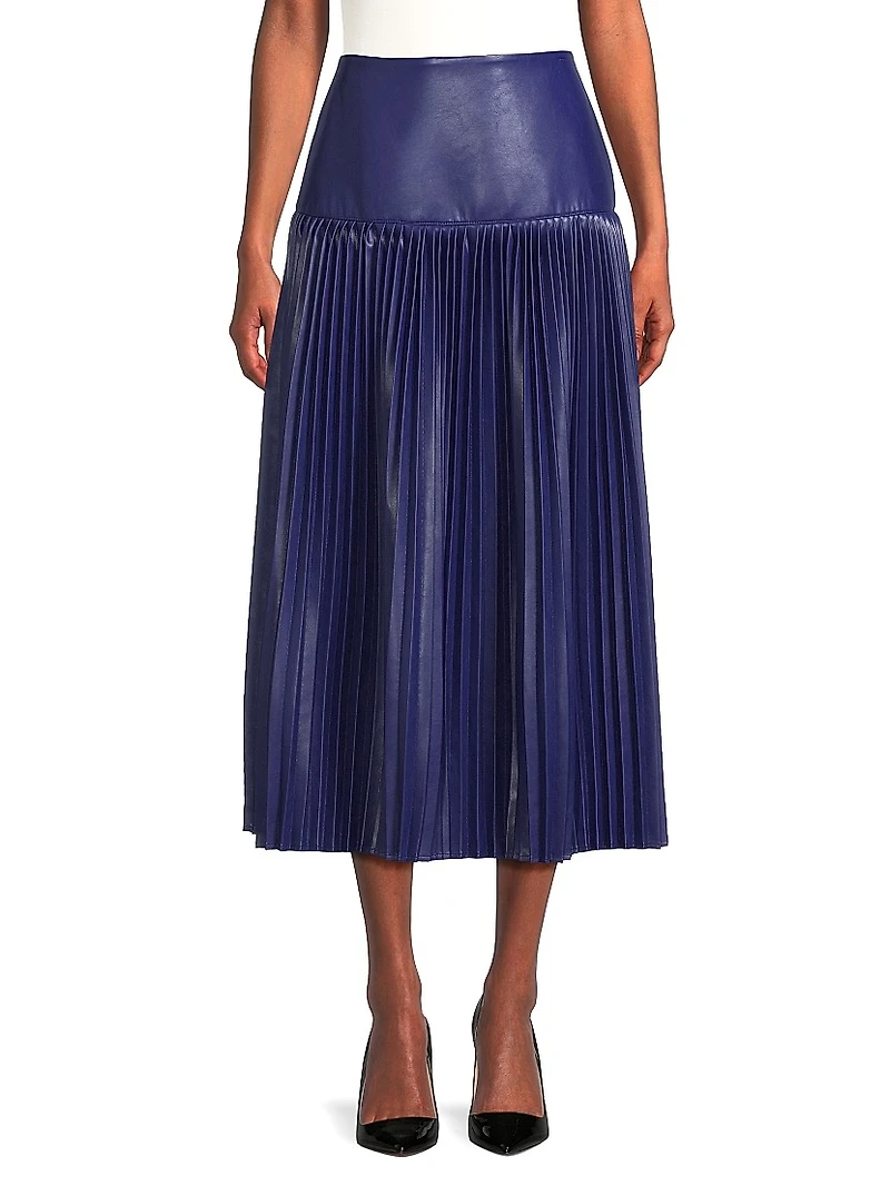 Faux-Leather Pleated Midi-Skirt