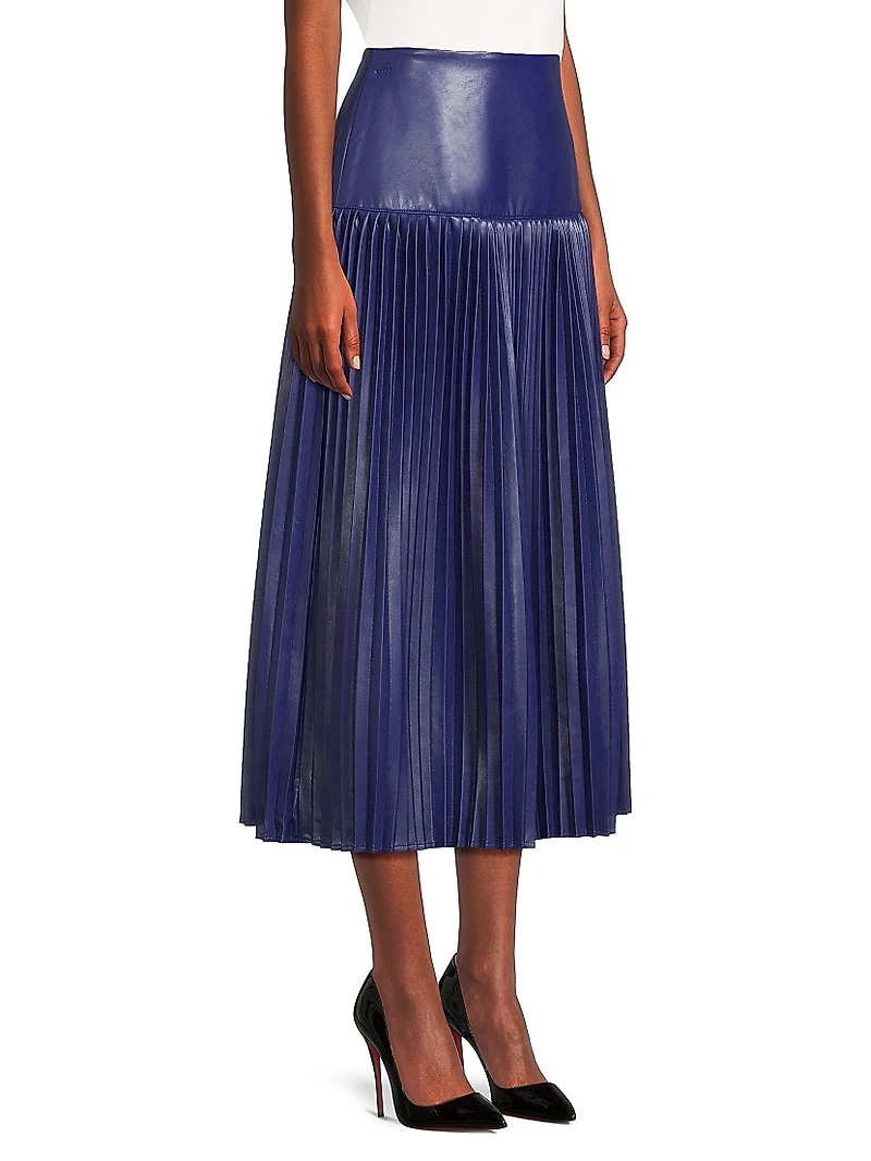 Faux-Leather Pleated Midi-Skirt