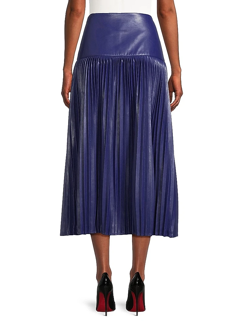 Faux-Leather Pleated Midi-Skirt