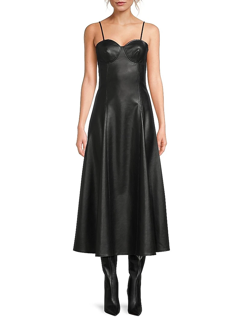 Faux-Leather Midi Dress