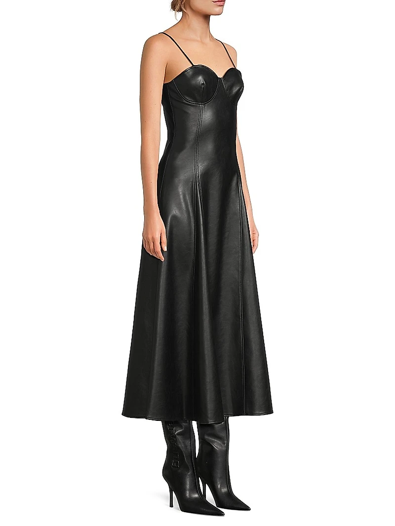 Faux-Leather Midi Dress