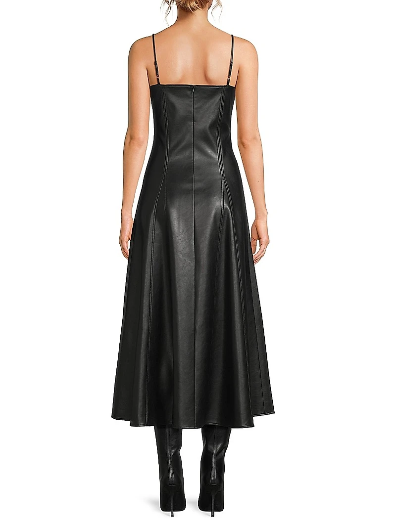 Faux-Leather Midi Dress