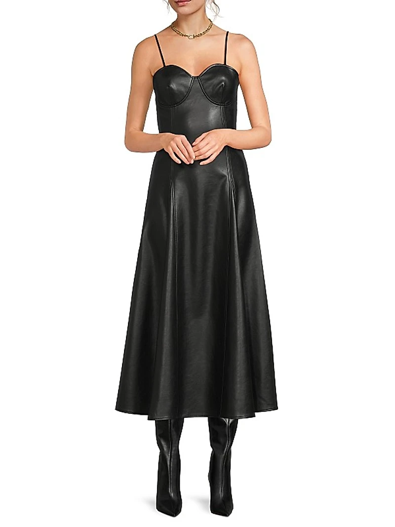 Faux-Leather Midi Dress