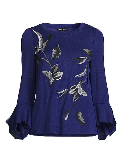 Floral Embroidered Jewel-Neck Top