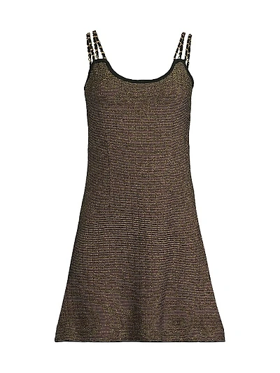 Chain-Strap Knit A-Line Minidress