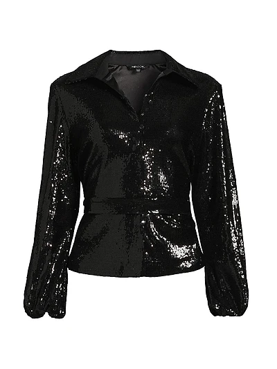 Sequined Belted Shirt Jacket