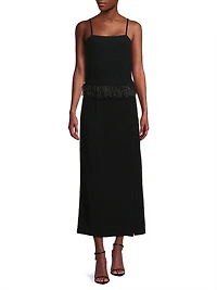 Sparkle Feather-Trim Stretch Woven Tank