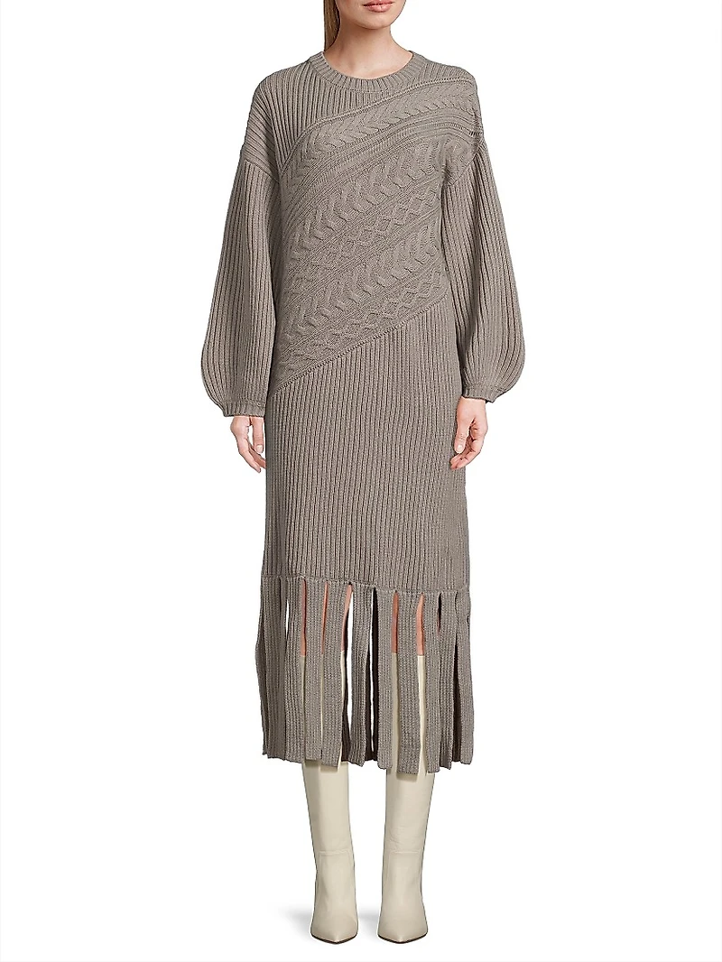 Cable-Knit Wool-Blend Midi-Dress