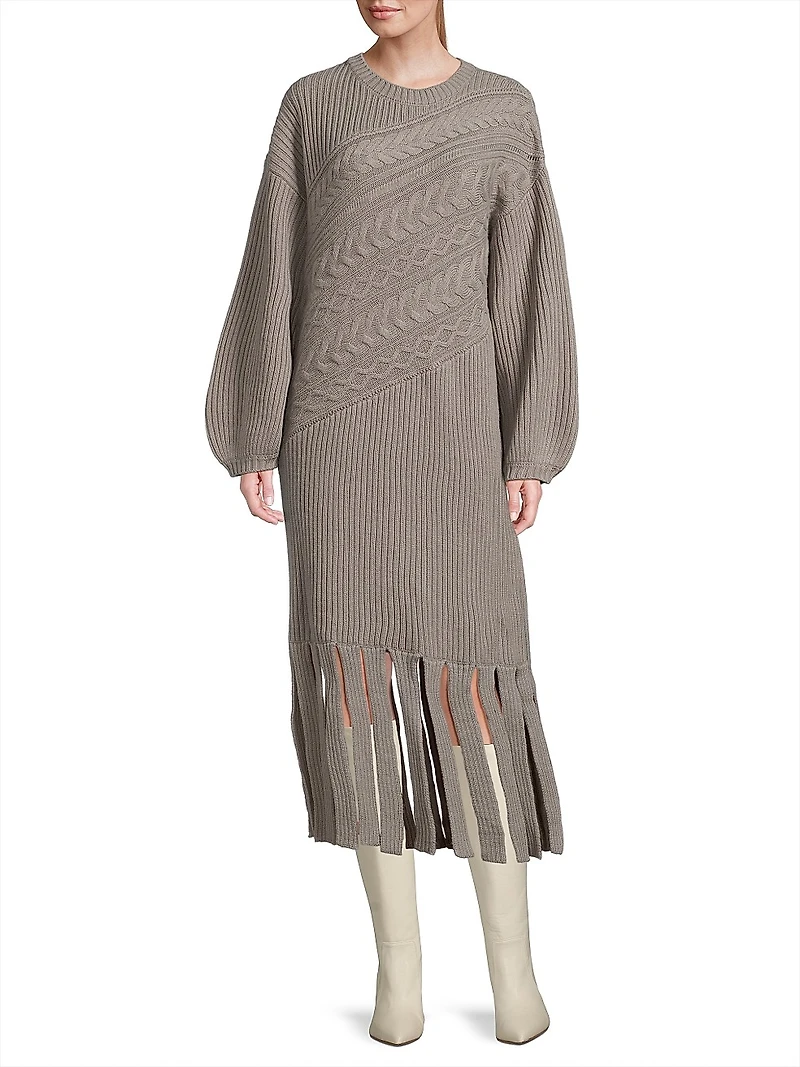 Cable-Knit Wool-Blend Midi-Dress