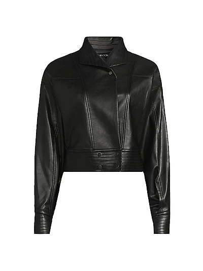 Faux-Leather Cropped Moto Jacket