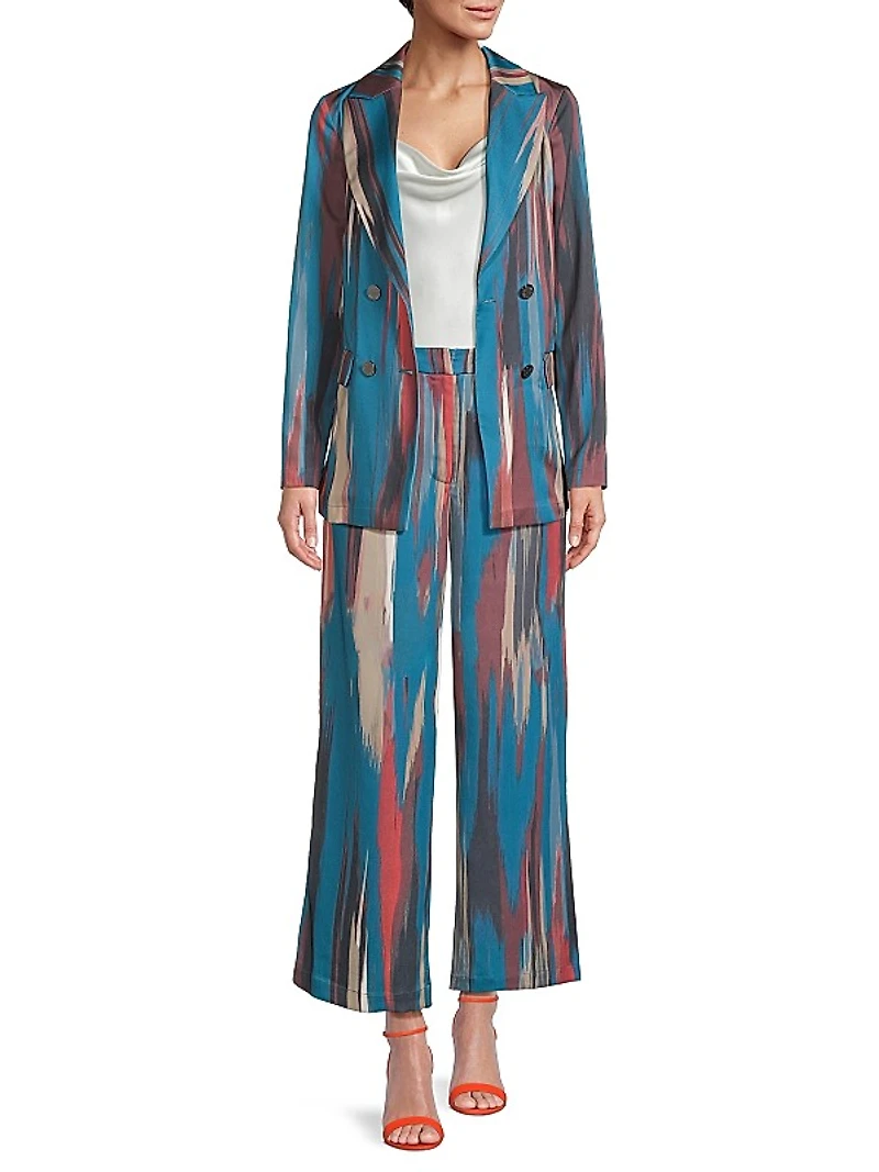 Brushstroke Abstract Double-Breasted Blazer
