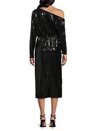 Sequined One-Shoulder Blouson Maxi Dress