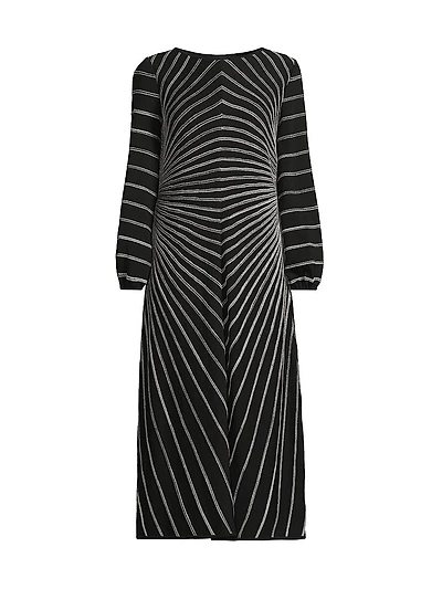 Striped Metallic Knit Midi-Dress