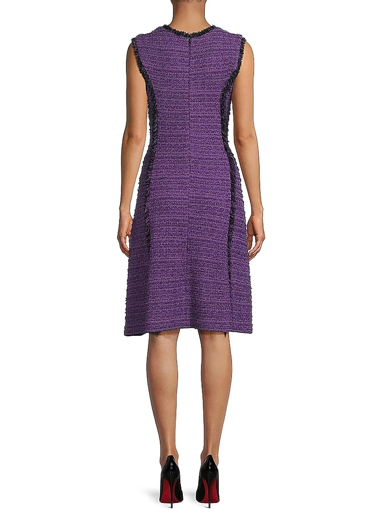 Tweed Fringe-Trim Midi-Dress