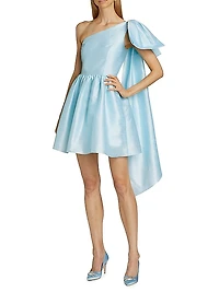 Kelsi Satin Bow One-Shoulder Minidress