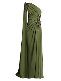 Embellished Draped One-Shoulder Gown