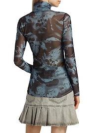 Printed Mesh Turtleneck