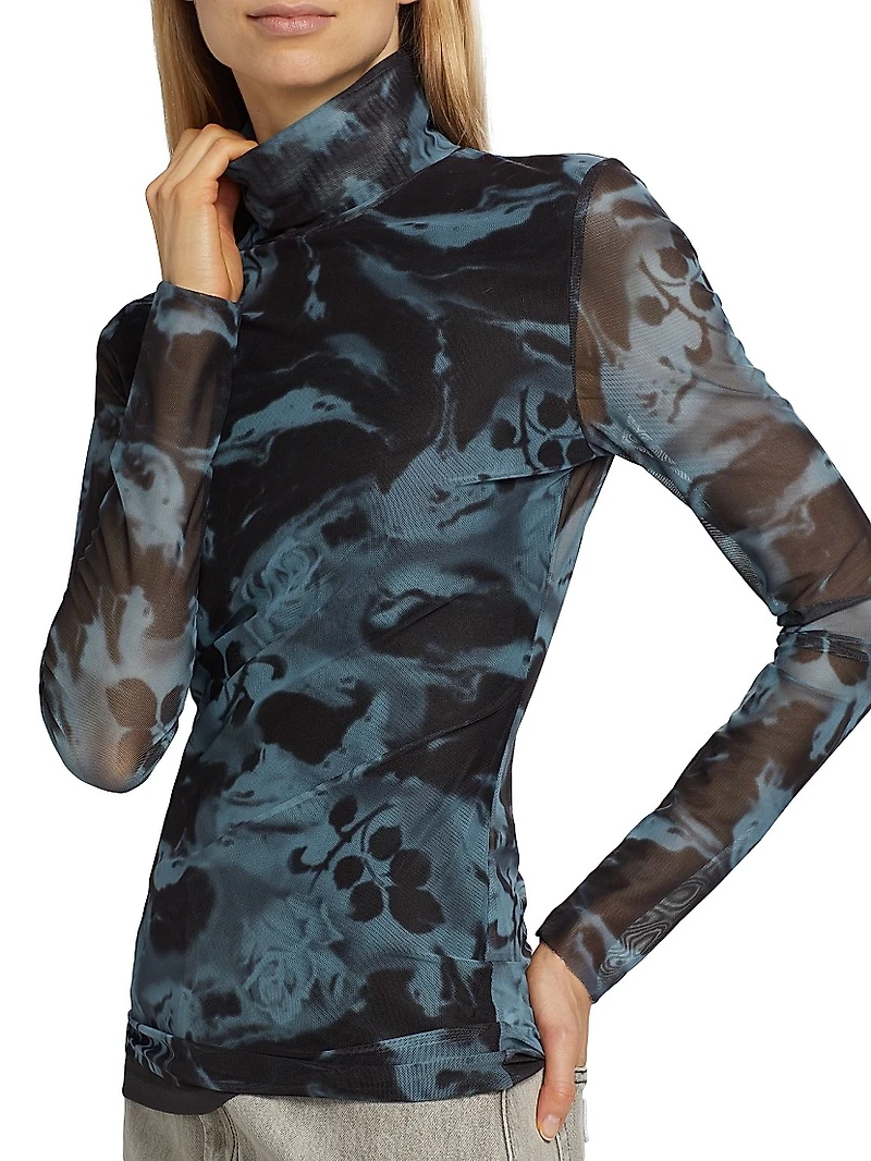 Printed Mesh Turtleneck