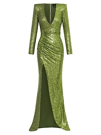 Perfume Exotico Sequined Wrap Gown