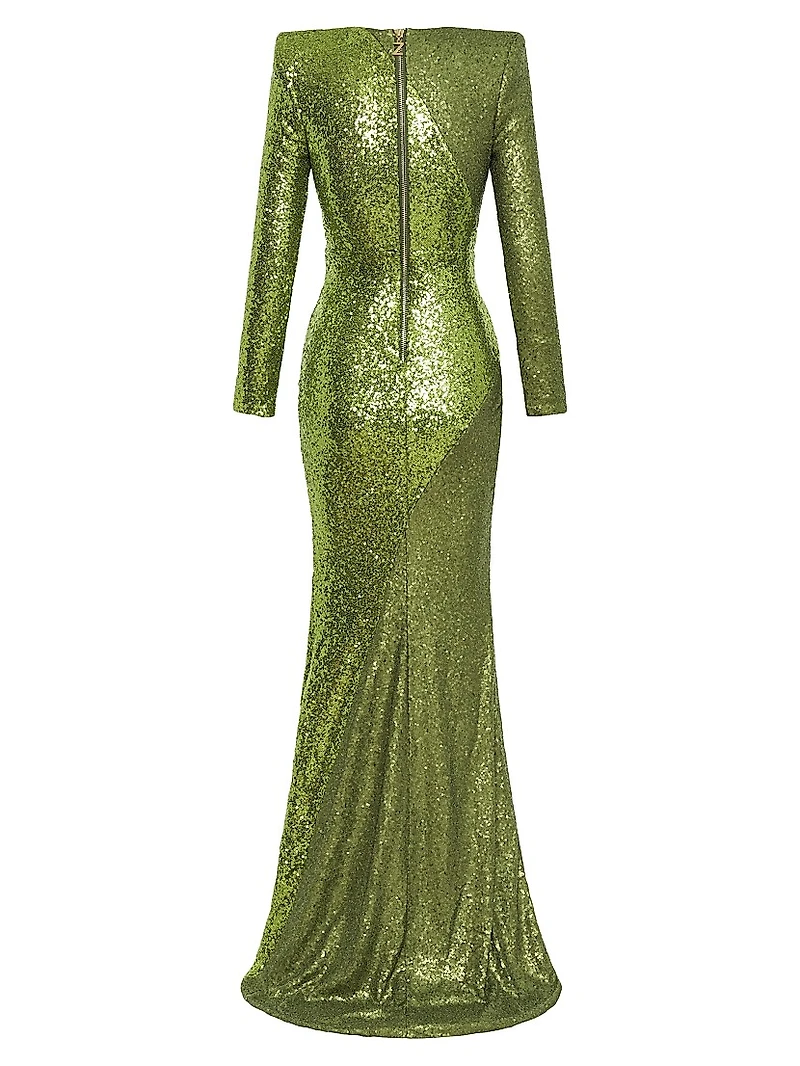 Perfume Exotico Sequined Wrap Gown