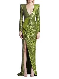 Perfume Exotico Sequined Wrap Gown