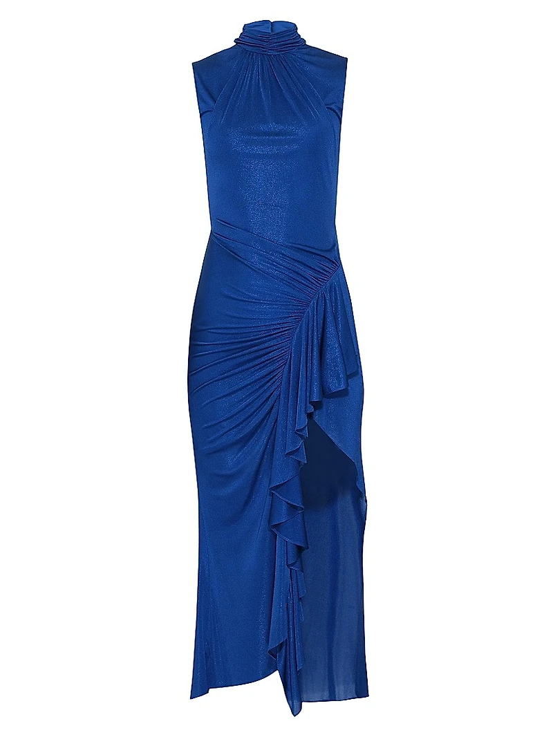 Sparkle Jersey Ruched Midi-Dress
