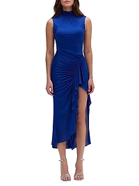 Sparkle Jersey Ruched Midi-Dress
