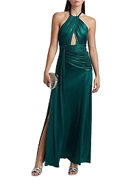 Metallic Jersey Halterneck Gown