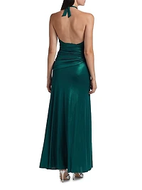Metallic Jersey Halterneck Gown