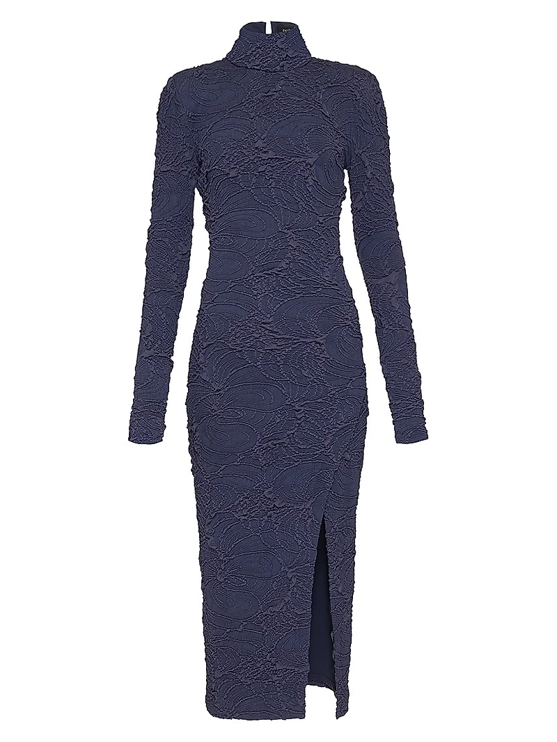 Jacquard Long-Sleeve Midi-Dress