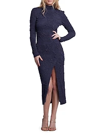 Jacquard Long-Sleeve Midi-Dress